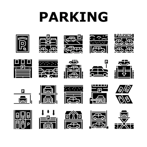 Podziemny parking Collection Ikony zestaw wektor — Wektor stockowy