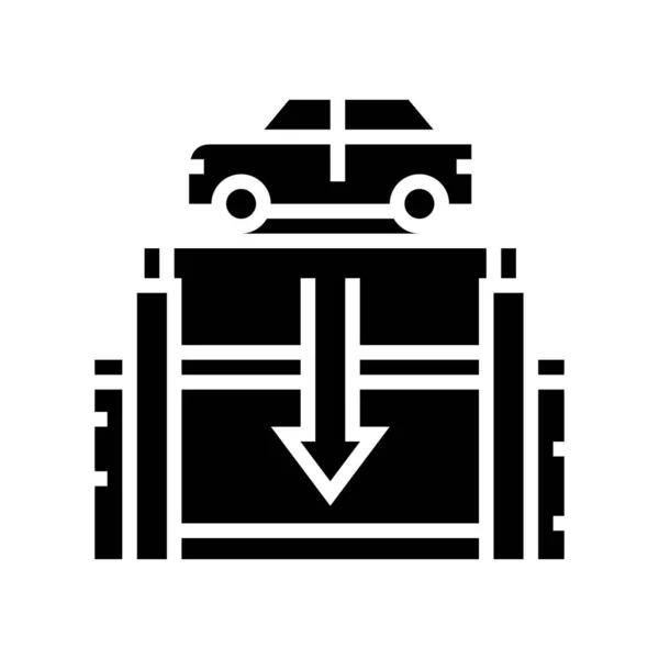 Ascensor coche que baja en la línea de aparcamiento subterráneo icono de la ilustración vector — Vector de stock
