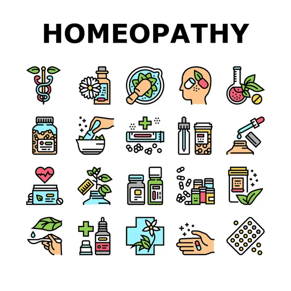 Homeopati İlaç Koleksiyon Simgeleri Vektörü Ayarla — Stok Vektör