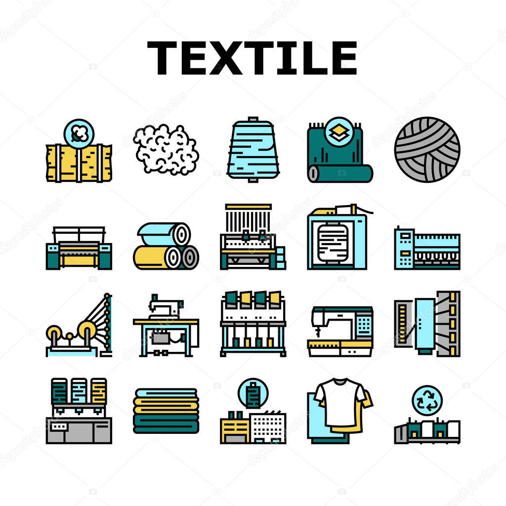 Textile Production Collection Icons Set Vector