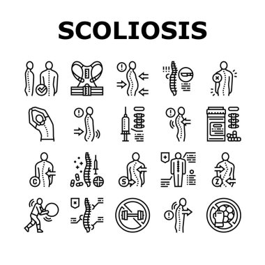 Skolyoz Hastalığı Koleksiyon Simgeleri Vektörü Ayarla