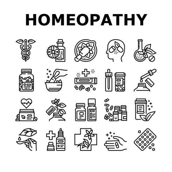 Homeopati İlaç Koleksiyon Simgeleri Vektörü Ayarla — Stok Vektör
