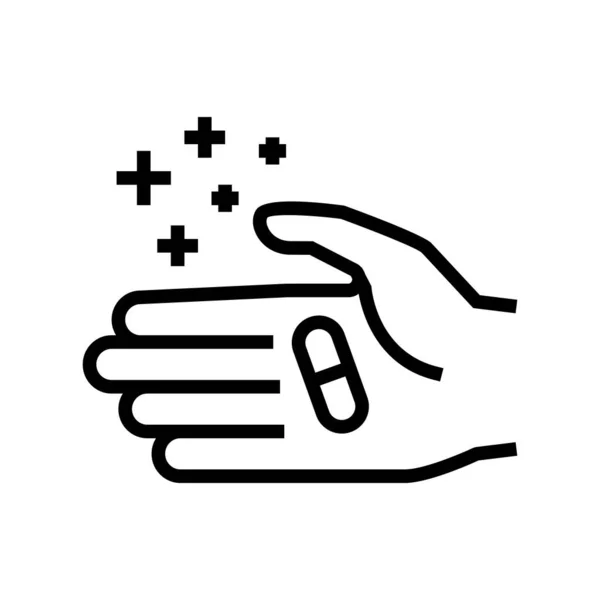 Hand hält Homöopathie Pille Linie Symbol Vektor Illustration — Stockvektor