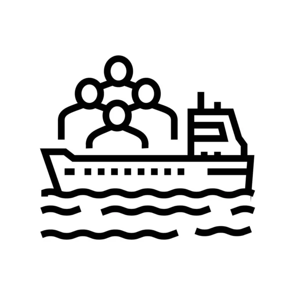 Schiffstransport Flüchtlingslinie Symbol Vektor Illustration — Stockvektor