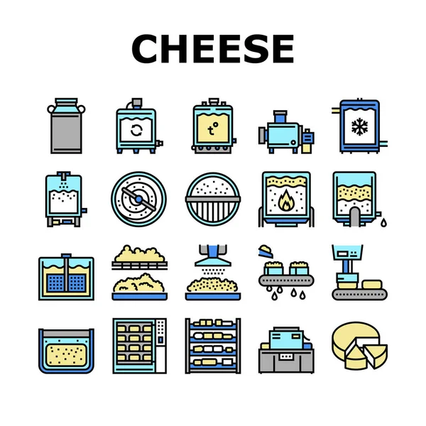 奶酪生产收集图标设定向量 — 图库矢量图片