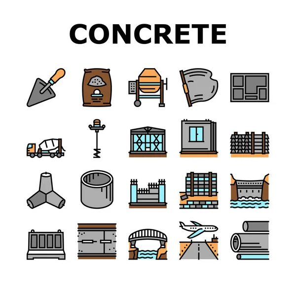 Concreto coleção de produção ícones conjunto vetor — Vetor de Stock