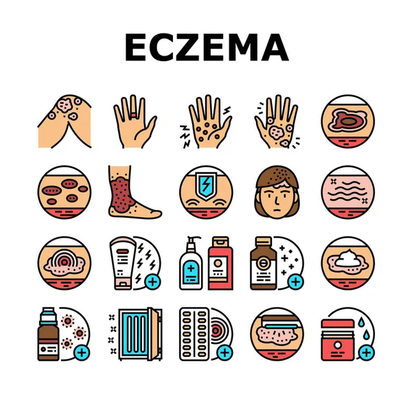 Eczema Enfermedad Tratar Colección Iconos Set Vector — Vector de stock