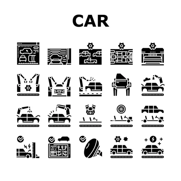 Conjunto de ícones de coleção de produção de fábrica de carro vetor — Vetor de Stock