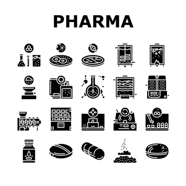 Icone di fabbrica di produzione farmaceutica impostato vettoriale — Vettoriale Stock