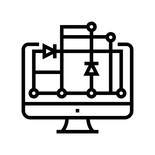 Esquema na tela do computador para a ilustração do vetor do ícone da linha de fabricação do semicondutor — Vetor de Stock