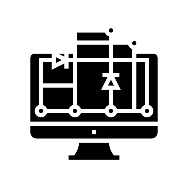 Scheme on computer screen for semiconductor manufacturing glyph icon vector illustration — Stock Vector