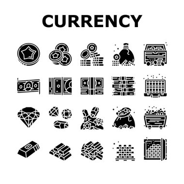 Para Birimi Video Oyunları Koleksiyon Simgeleri Vektörü Ayarla