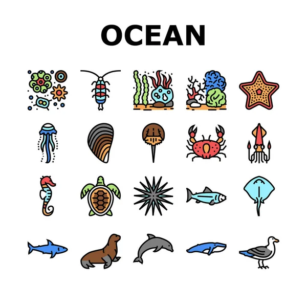Ocean podwodne ikony kolekcji życia zestaw wektor — Wektor stockowy