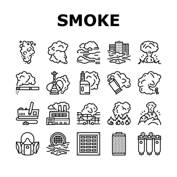 Rook en mist stoom collectie Pictogrammen set Vector — Stockvector