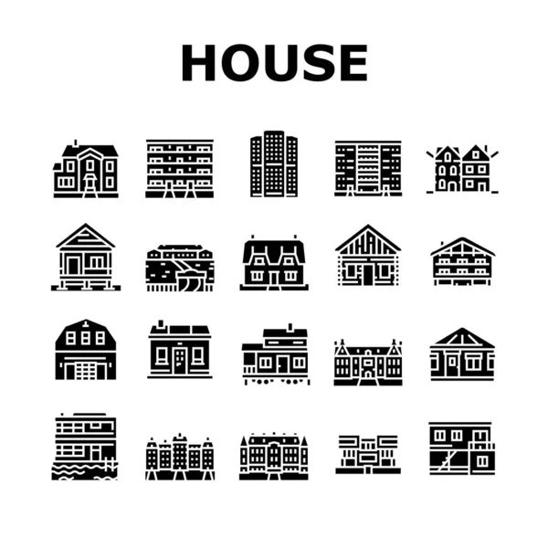 Huis Constructies Collectie Pictogrammen Set Vector — Stockvector