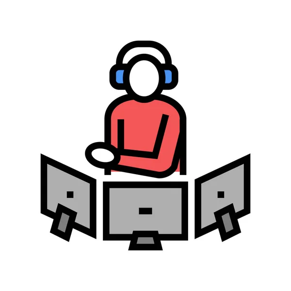 Dispatcher regelen vlucht weg kleur pictogram vector illustratie — Stockvector