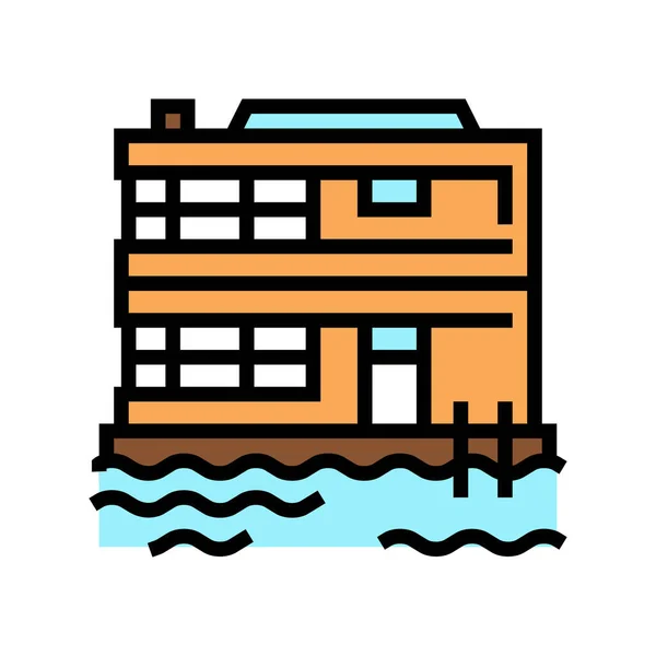 Floating on water residence house color icon vector illustration — Stock Vector