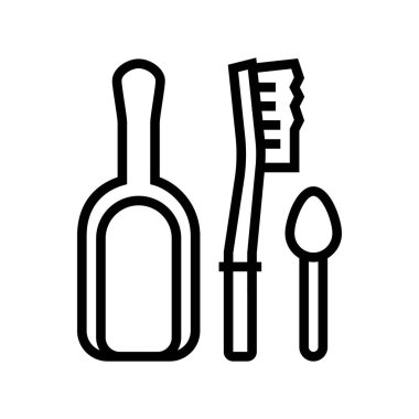 Kahve çizgisi ikonu çizimi için kürek, fırça ve kaşık