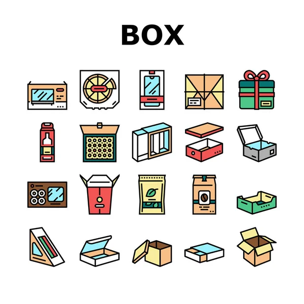 Caja caja caja contenedor colección iconos conjunto vector — Archivo Imágenes Vectoriales