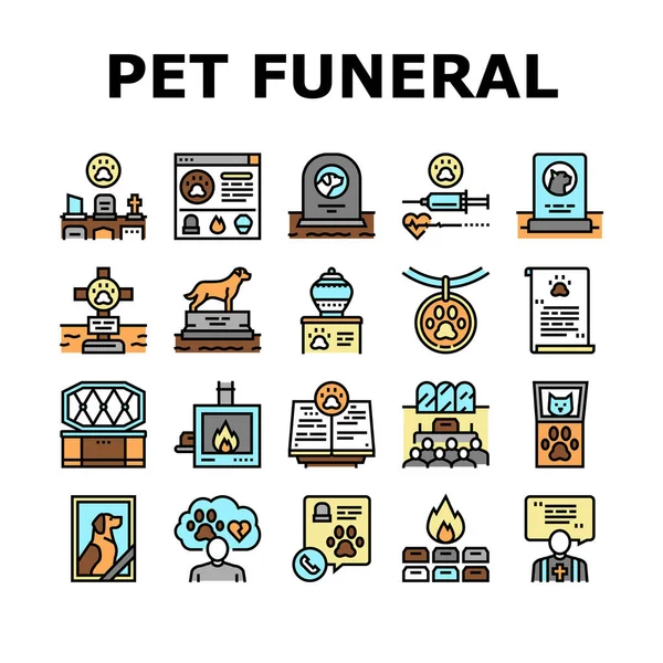 Pet Funeral Cemetery Collection Icons Set Vector — Vettoriale Stock