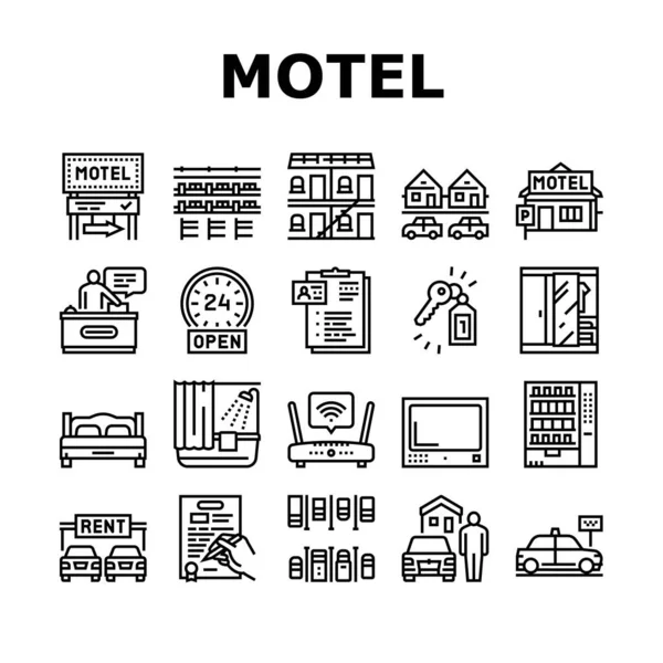 Motel Comfort Service Collection Icons Set Vector — 스톡 벡터