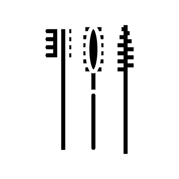 Pinceles conjunto para pestañas falsas aplicación de icono de glifo ilustración vectorial — Vector de stock