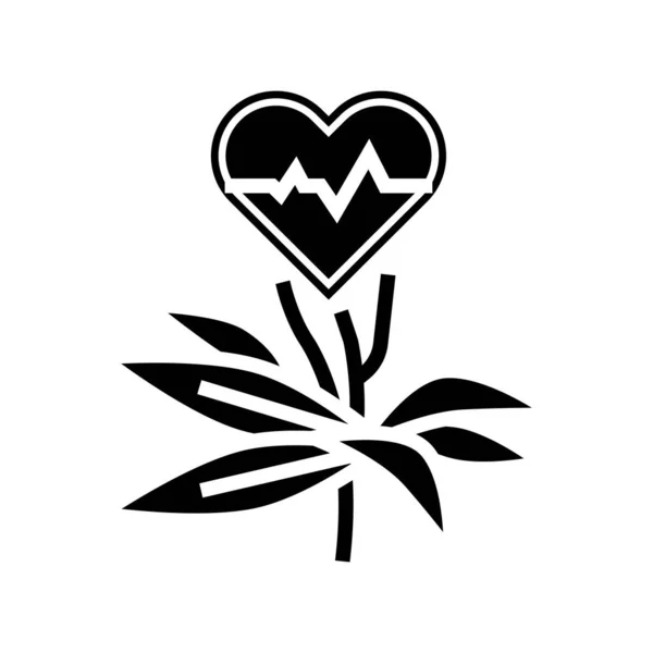 Plante naturelle pour le rythme cardiaque phytothérapie glyphe icône vectoriel illustration — Image vectorielle