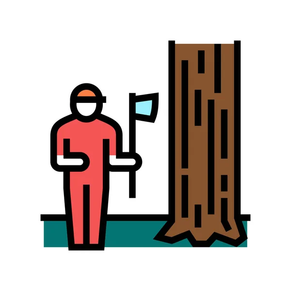 Lumberjack Chopping Wood Color Icon Vector Lumberjack Chopping Wood Sign — Stock Vector