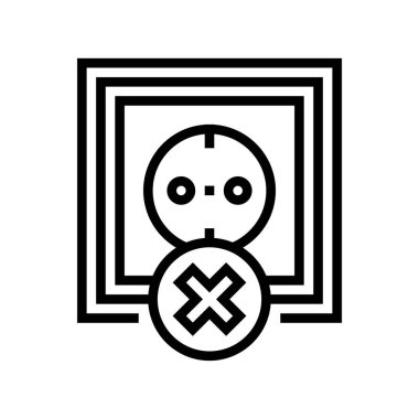 Soket kullanımı yasaklı çocuklar için çizgi ikon vektörü. Soket kullanımı yasaklı çocukların imzası. izole edilmiş çizgi simgesi siyah illüstrasyon