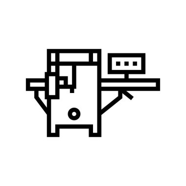 Bıçkıhane ekipman hattı ikon vektörü. Bıçkıhane ekipman tabelası. izole edilmiş çizgi simgesi siyah illüstrasyon