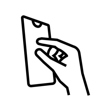 Akıllı telefon ekran çizgi simgesi vektörüne yakınlaştırılıyor. Akıllı telefon ekranındaki fotoğraf yakınlaştırılıyor. izole edilmiş çizgi simgesi siyah illüstrasyon