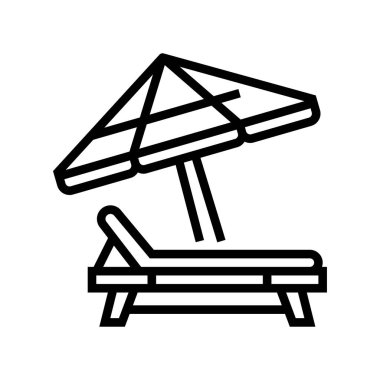 Şemsiye çizgisi ikon vektörlü iskemle. Şemsiyeli iskemle. izole edilmiş çizgi simgesi siyah illüstrasyon