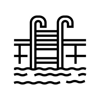 Yüzme havuzu ikon vektörü. Yüzme havuzu işareti. izole edilmiş çizgi simgesi siyah illüstrasyon