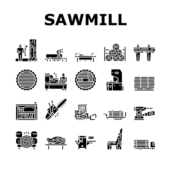 Sawmill Cut Service Collection Icons Set Vector Sawmill Equipment Cutting — Stock Vector