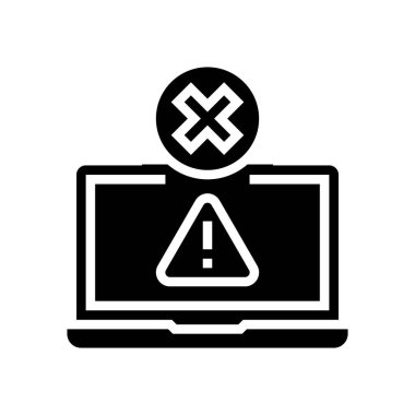 Laptop glyph ikon vektörü kullanımının yasaklanması. Dizüstü bilgisayar işareti kullanma yasağı. izole edilmiş çizgi simgesi siyah illüstrasyon