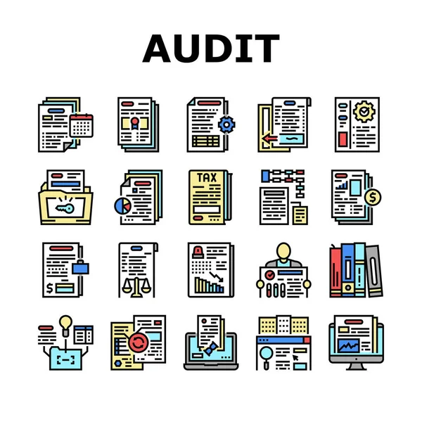 Business Finance Audit Collection Ikony Nastavit Vektor Srovnávací Analýza Daňové — Stockový vektor