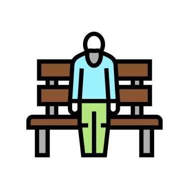 Yedek renk ikonu vektöründe oturan yaşlı bir adam. Bankta oturan yaşlı bir adam. izole edilmiş sembol çizimi