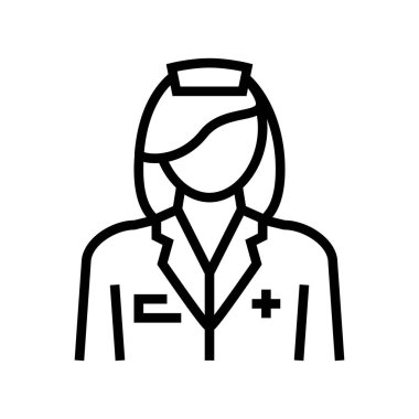 Huzurevi hemşire çizgisi ikon vektörü. Bakımevi hemşiresi imzası. izole edilmiş çizgi simgesi siyah illüstrasyon