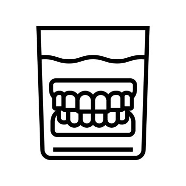 Cam çizgi ikon vektöründe yanlış çene. Cam işaretli sahte çene. izole edilmiş çizgi simgesi siyah illüstrasyon