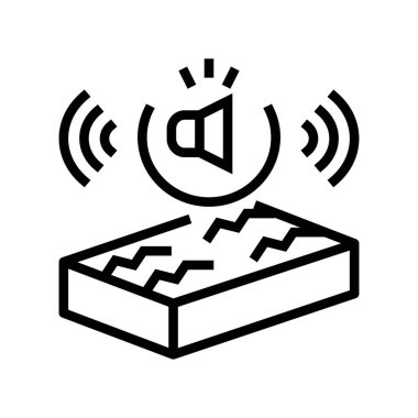 Gürültü yalıtım özellikleri çizgi ikon vektörü. Gürültü yalıtım özellikleri işareti. izole edilmiş çizgi simgesi siyah illüstrasyon