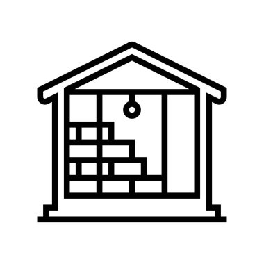 Duvar yalıtımının içinde mineral yün çizgi ikon vektörü var. Duvar yalıtımının içinde mineral yünü işareti var. izole edilmiş çizgi simgesi siyah illüstrasyon