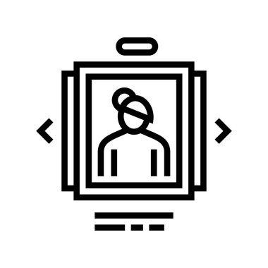 Fotoğraf listesi evlat edinme çizgisi simgesi vektörü. Fotoğraf listesi evlat edinme işareti. izole edilmiş çizgi simgesi siyah illüstrasyon