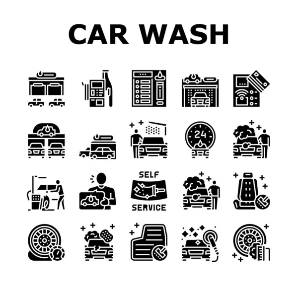 Self Service Car Wash Collection Iconos Set Vector Estación Equipo — Vector de stock