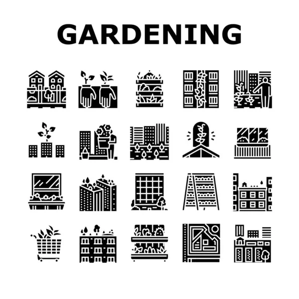 Urban Gardening Eco Collection Iconos Set Vector Jardinería Ciudad Techo — Archivo Imágenes Vectoriales