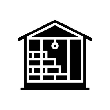 Duvar yalıtımının içinde mineral yün sembol vektörü var. Duvar yalıtımının içinde mineral yünü işareti var. izole edilmiş çizgi simgesi siyah illüstrasyon