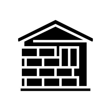 Duvar yalıtımı, mineral yün sembol vektörünün dışında. Duvar yalıtımı, mineral yünü işareti dışında. izole edilmiş çizgi simgesi siyah illüstrasyon