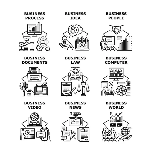 Conjunto de processos de negócio Ícones Ilustrações vetoriais — Vetor de Stock