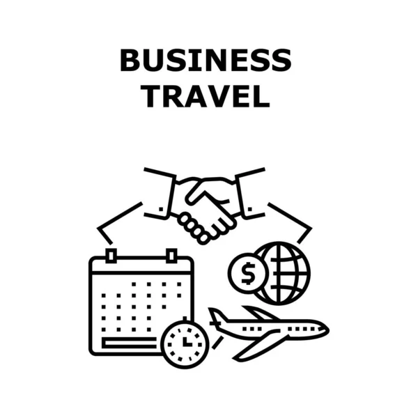 Business Travel Vector Concept Illustrazione nera — Vettoriale Stock