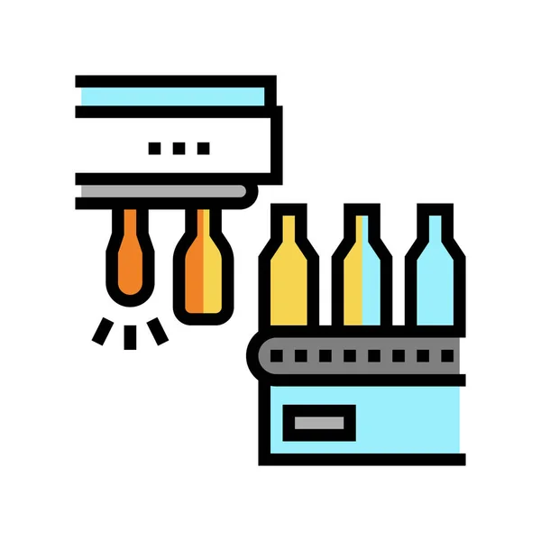 Spuitgieten glazen fles transportband apparatuur kleur pictogram vector illustratie — Stockvector