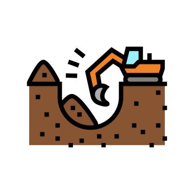 boru hattı inşaat renk ikonu çizimi için kazı çukuru